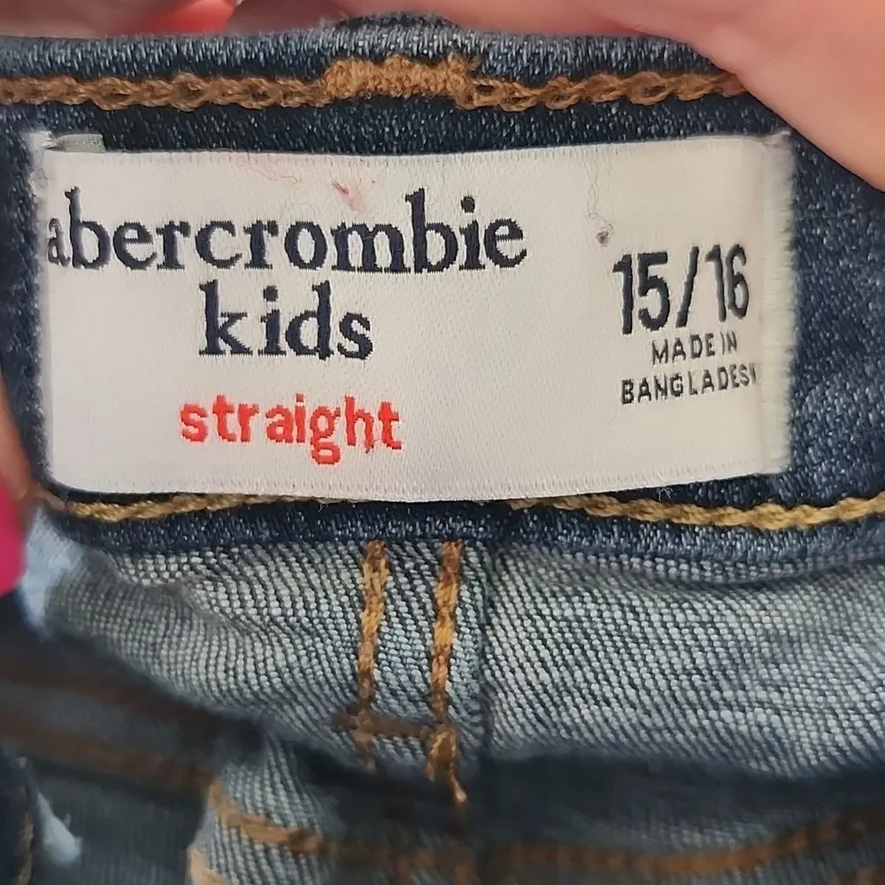 Abercrombie Kids Straight Leg Dark Blue Wash Denim Jeans, Adjustable Waist 15/16